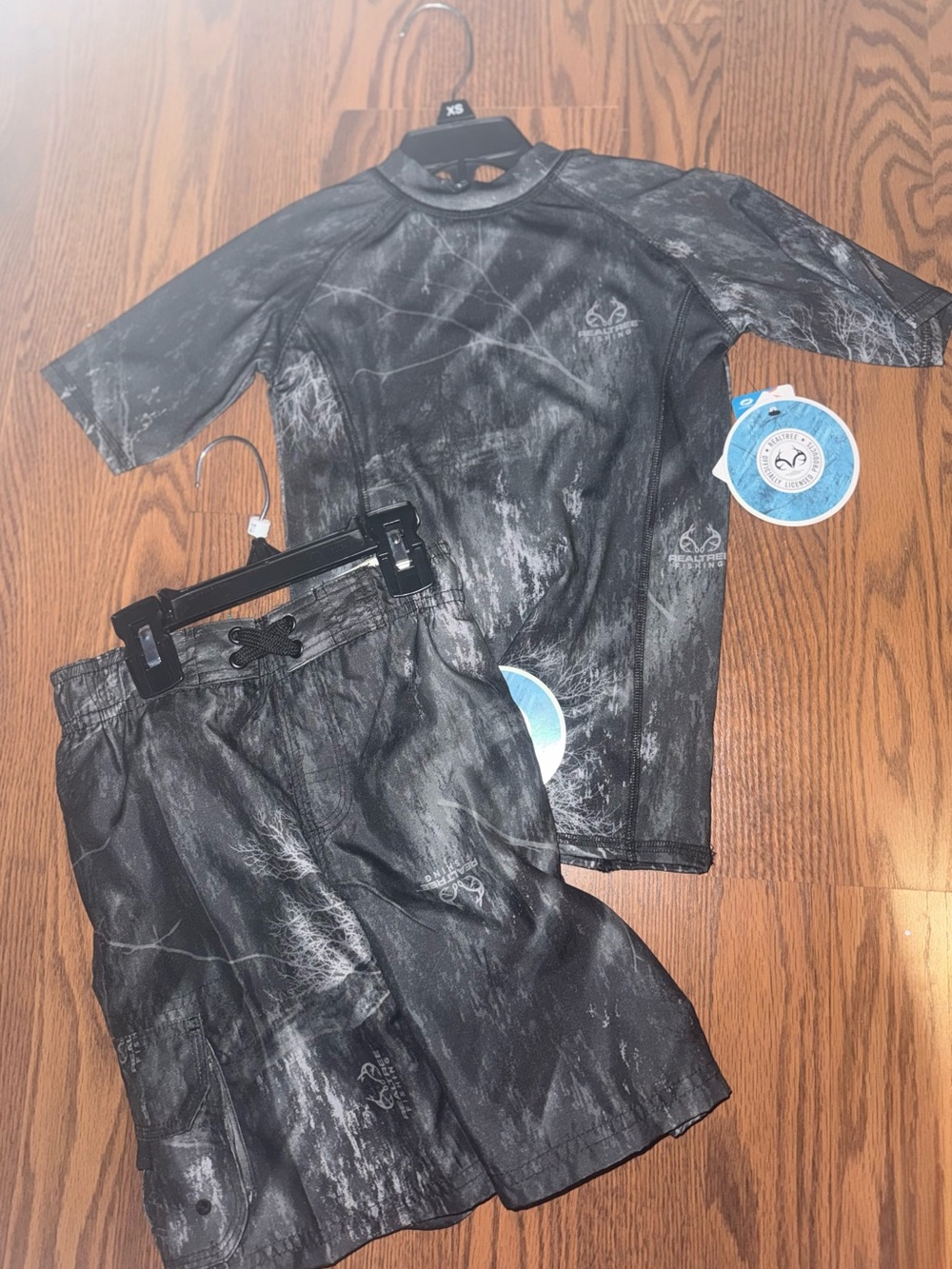 Realtree Black and Gray Camo Boys Rash Guard Swim Set